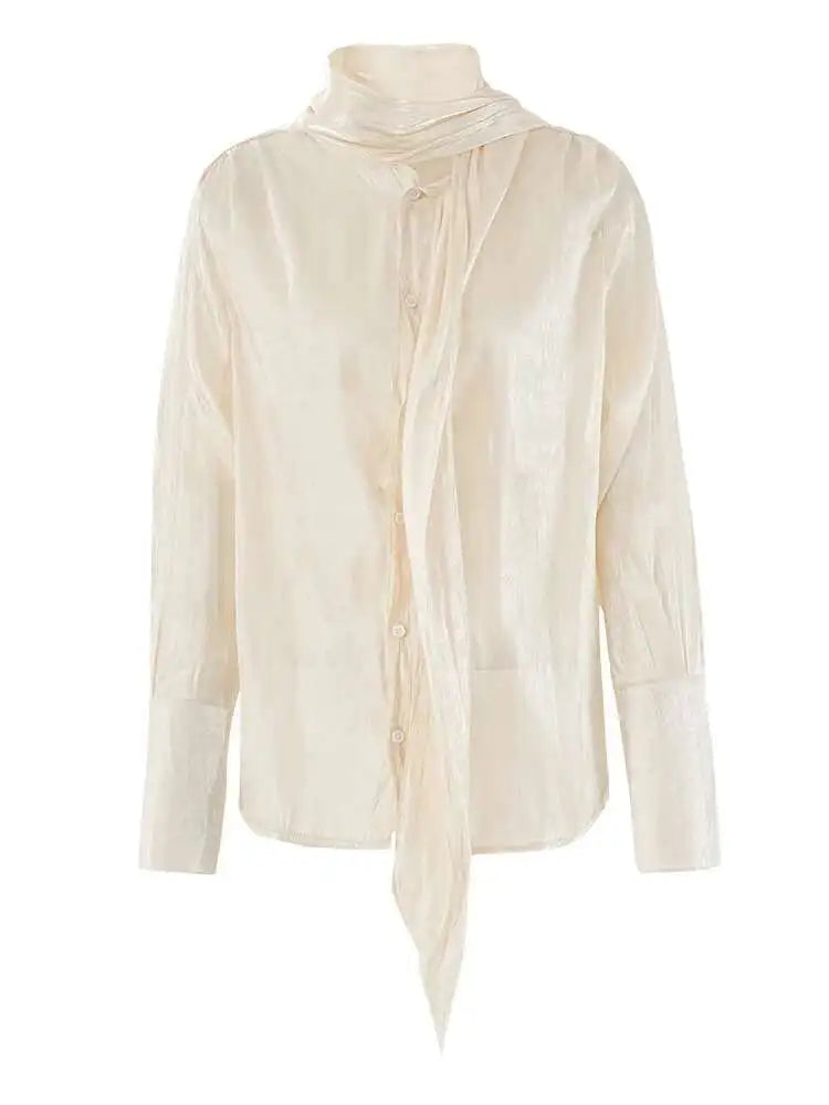 Women Black Organza Elegant Big Size Blouse New Scarf Collar Long Sleeve Shirt Fashion Tide Spring Autumn 2025 CPG2114