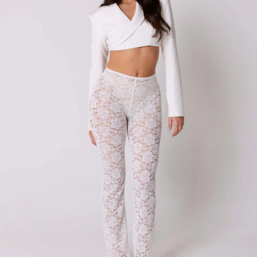 Load image into Gallery viewer, Fashion Lace Print Patchwork Elastic Tight Long Pants Women Double Layer Slim Pants Temperament Street Summer New 2024
