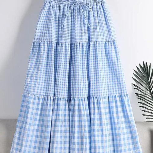 Load image into Gallery viewer, Skirt Womens Medium Long Elastic Waist A-line Vintage Plaid Skirts Female Summer Streetwear Casual Skirts Fashion 2022 New
