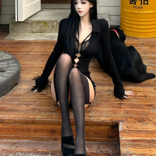 Load image into Gallery viewer, Y2k Aesthetic Women Sexy Hollow Out T-shirt Vintage Lace Patchwork Streetwear Grunge Tops 2025 Harajuku Fur Slim Fit Tees Femme
