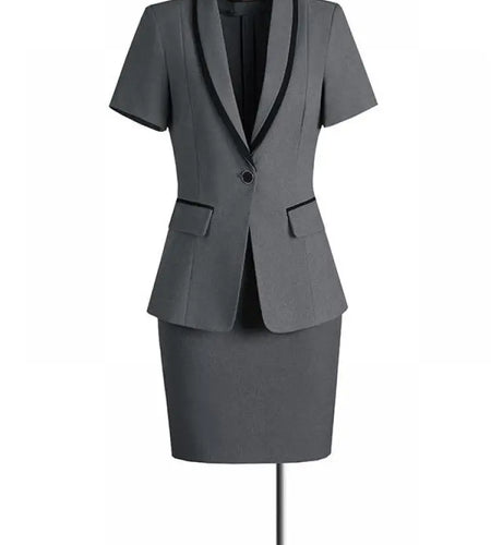 Women Suit Fashion Solid One Button Slim Short Sleeved Blazer Coat And High Waist Wrap Hip Mini Skirt Female 2 Pieces Set Summer