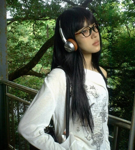 Harajuku Skew Collar Loose T-shirts 2025 Streetwear Letter Print Grunge Tops Women Casual Y2k Aesthetic Summer Sunscreen Tees