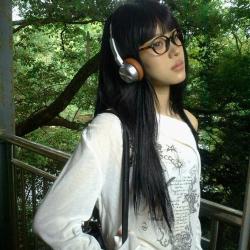 Load image into Gallery viewer, Harajuku Skew Collar Loose T-shirts 2025 Streetwear Letter Print Grunge Tops Women Casual Y2k Aesthetic Summer Sunscreen Tees
