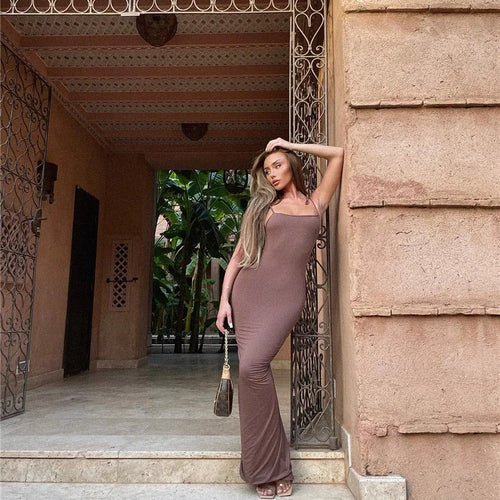 Load image into Gallery viewer, Spaghetti Strap Backless Bodycon Maxi Dress Women Autumn New Thickened Fabric Sleeveless Club Party Sexy Long Dress
