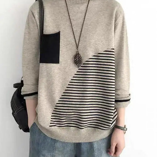 Load image into Gallery viewer, 2024 New Women Striped Patchwork Half High Neck Knitted Tops Streetwear Autumn Winter Casual Long Sleeve Pullover Sweater Trendy
