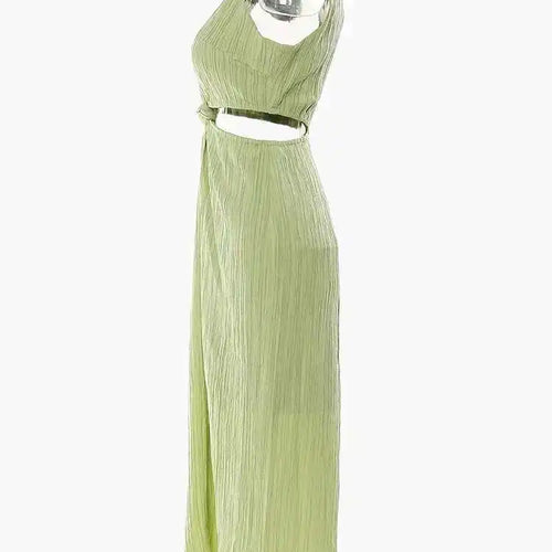 Load image into Gallery viewer, Women Green Waist Knot Cut-out Long Elegant Dress New Round Neck Sleeveless Loose Fit Fashion Spring Summer 2025 17A7128
