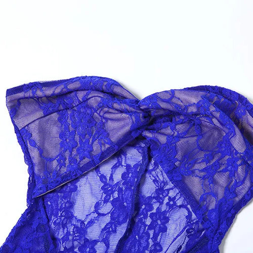 Load image into Gallery viewer, Lace See Through Strapless Sexy Maxi Dress For Women Gown Halter Hollow Out Sleeveless Backless High Split Long Dress
