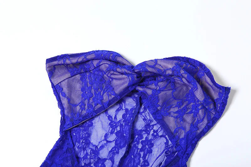 Lace See Through Strapless Sexy Maxi Dress For Women Gown Halter Hollow Out Sleeveless Backless High Split Long Dress