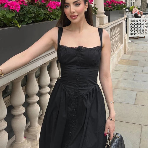 Load image into Gallery viewer, Summer Black Holiday Party Dresses Elegant Spaghetti Strap Midi Lace Up Dress Black Casual Women New In Dress 2023
