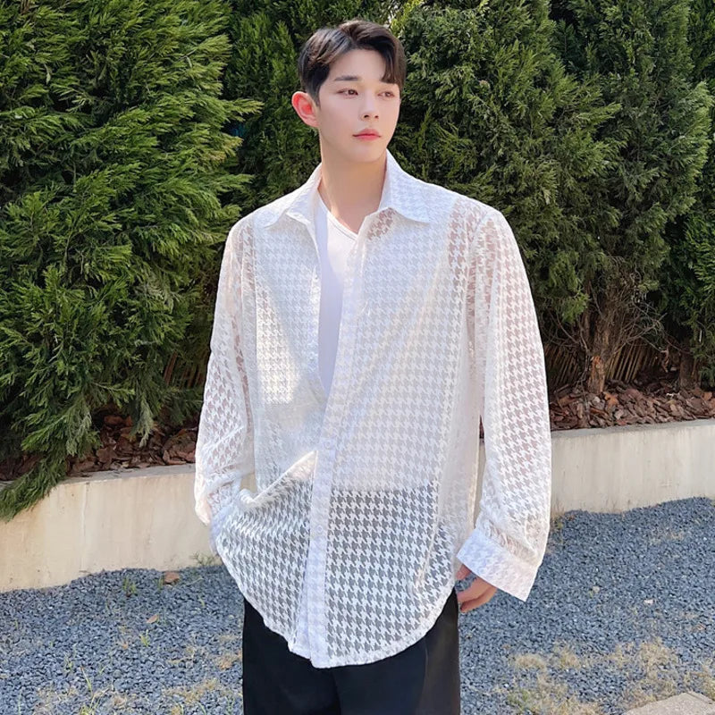 Plaid Men's Shirts Summer New Trendy Single Breasted Style Loose Sunscreen Long Sleeve Male Shirt Korean Men Top 9A3240