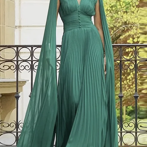 Load image into Gallery viewer, Women Evening Prom Pleated Maxi Dress Summer Elegant V-neck Batwing Sleeves  Banquet Party Long Dresses for Woman
