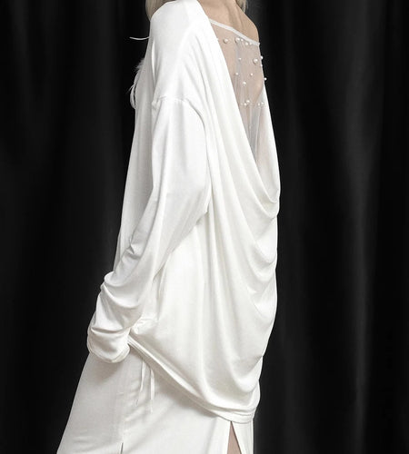 Solid Spliced Lace Loose T Shirts For Women Irregular Long Sleeve Minimalsit T Shirt Female Fashion Style Clothes