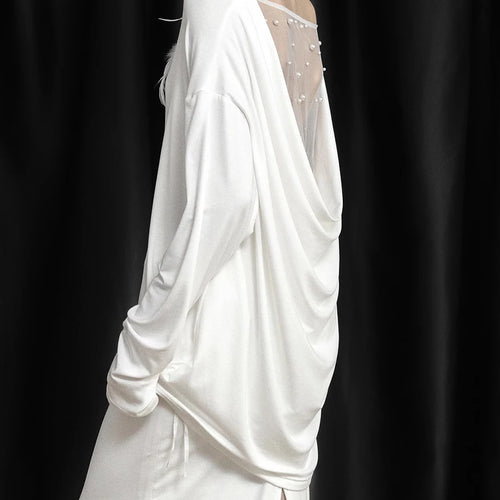 Load image into Gallery viewer, Solid Spliced Lace Loose T Shirts For Women Irregular Long Sleeve Minimalsit T Shirt Female Fashion Style Clothes
