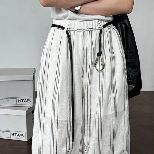 Load image into Gallery viewer, High Waist Brown Striped Linen Belted Long Wide Leg Pants New Trousers Women Fashion Tide Spring Autumn 2025 1DJ1558
