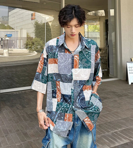 Men's Shirts Short Sleeve New Summer Plaid Design Turn-down Collar Korean Style Handsome Causal Male Clothing 9W1969