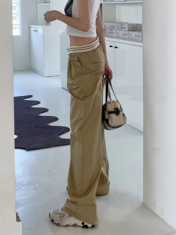 Colorblock Casual Wide Leg Pants For Women High Waist Loose Trousers Female Autumn Clothing Fashion Style