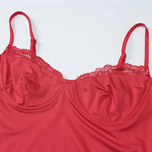 Load image into Gallery viewer, Spaghetti Strap Lace Sexy Mini Dress For Women Red Off-shoulder Strapless Sleeveless Backless Slim Fit Bodycon Dress
