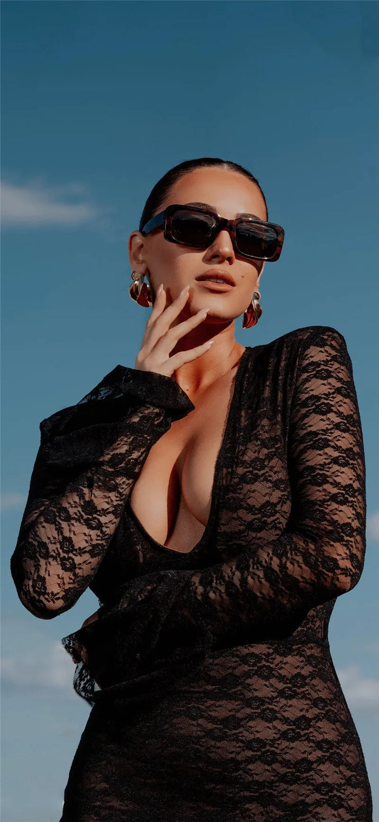 Elegant Lace Long Sleeve Sexy Maxi Dress For Women Fashion Deep V Neck Bodycon Party Club Sexy Long Dress Fashion