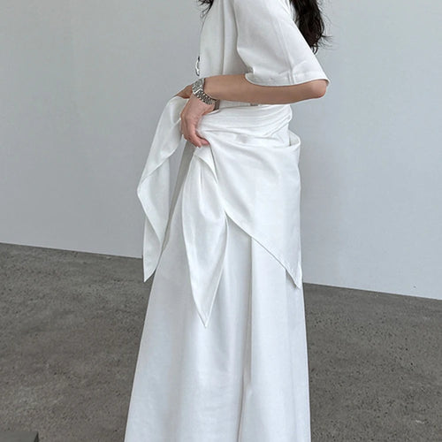 Load image into Gallery viewer, Women White Bandage Irregular Big Size Midi Dress New Round Neck Short Sleeve Fashion Tide Spring Summer 2025 1DJ1263
