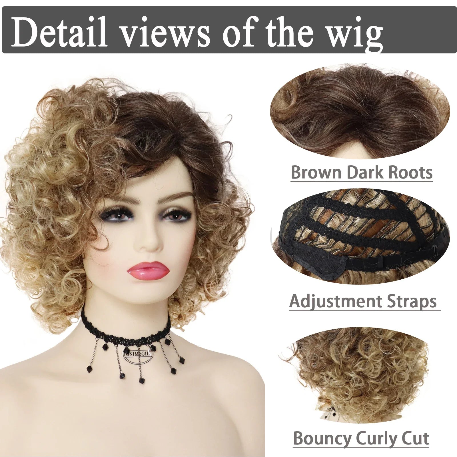 Synthetic Curly Wigs for Women Short Blonde Wig Wtih Bangs Sand Grease Wig Ombre Wigs Halloween Costume Wig Cosplay