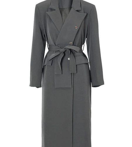 Women Gray Irregular Big Size Long Elegant Blazer New Lapel Long Sleeve Jacket Fashion Tide Spring Autumn 2025 17A2732