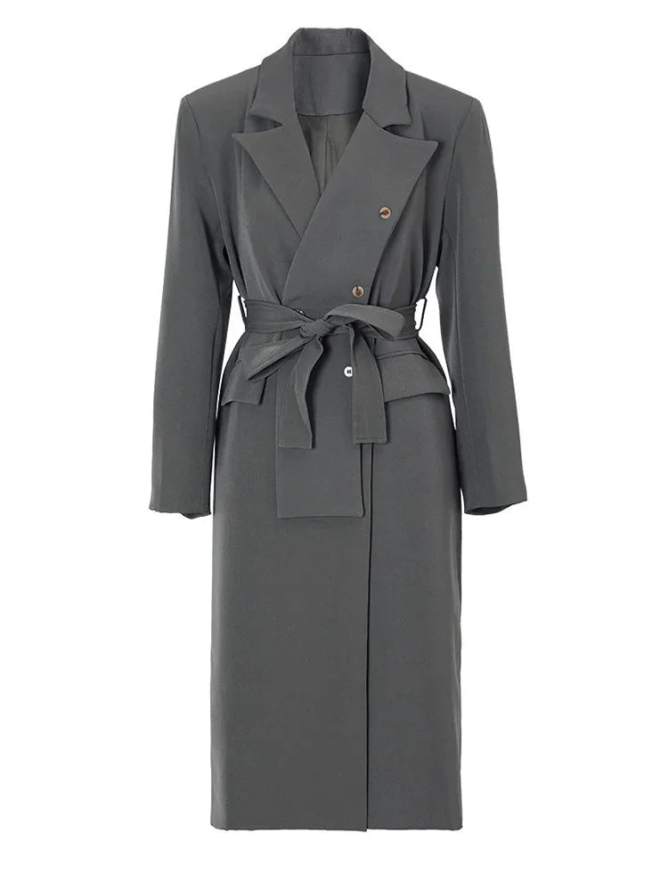 Women Gray Irregular Big Size Long Elegant Blazer New Lapel Long Sleeve Jacket Fashion Tide Spring Autumn 2025 17A2732