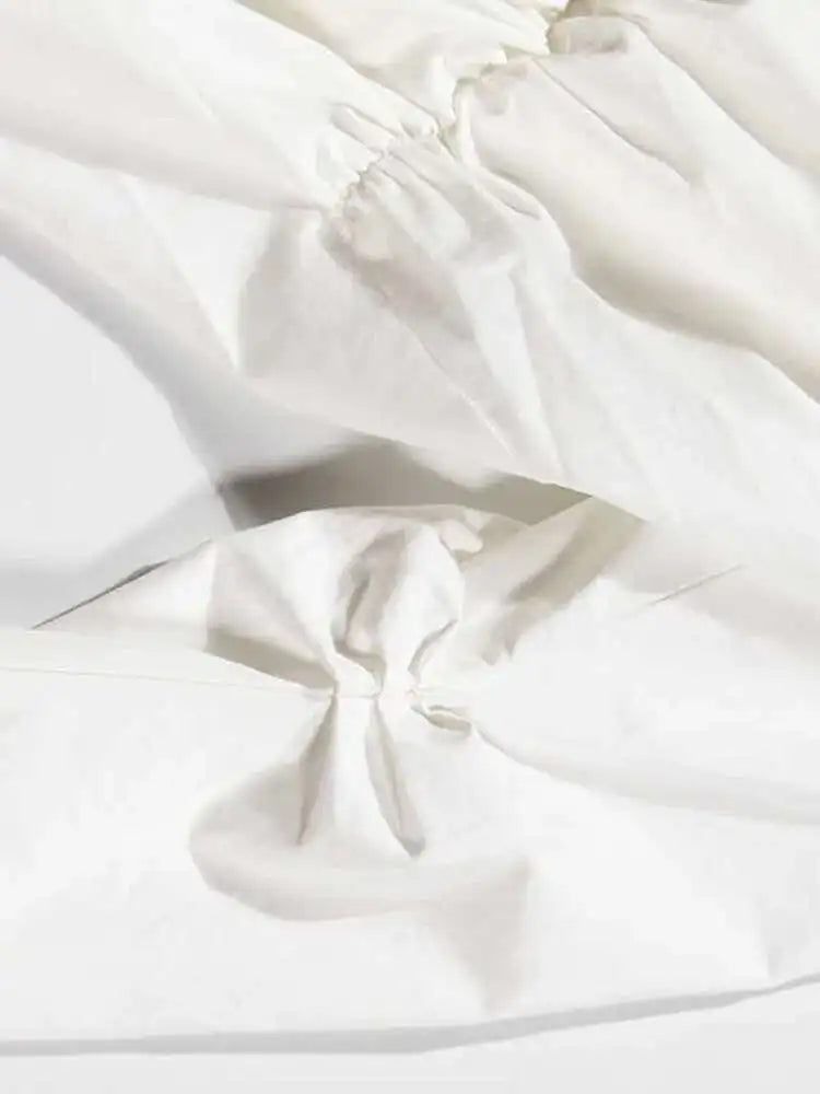 Women White Irregular Knot Split Big Size  Dress New Lapel Long Sleeve Loose Fit Fashion Spring Summer 2025 1X3420