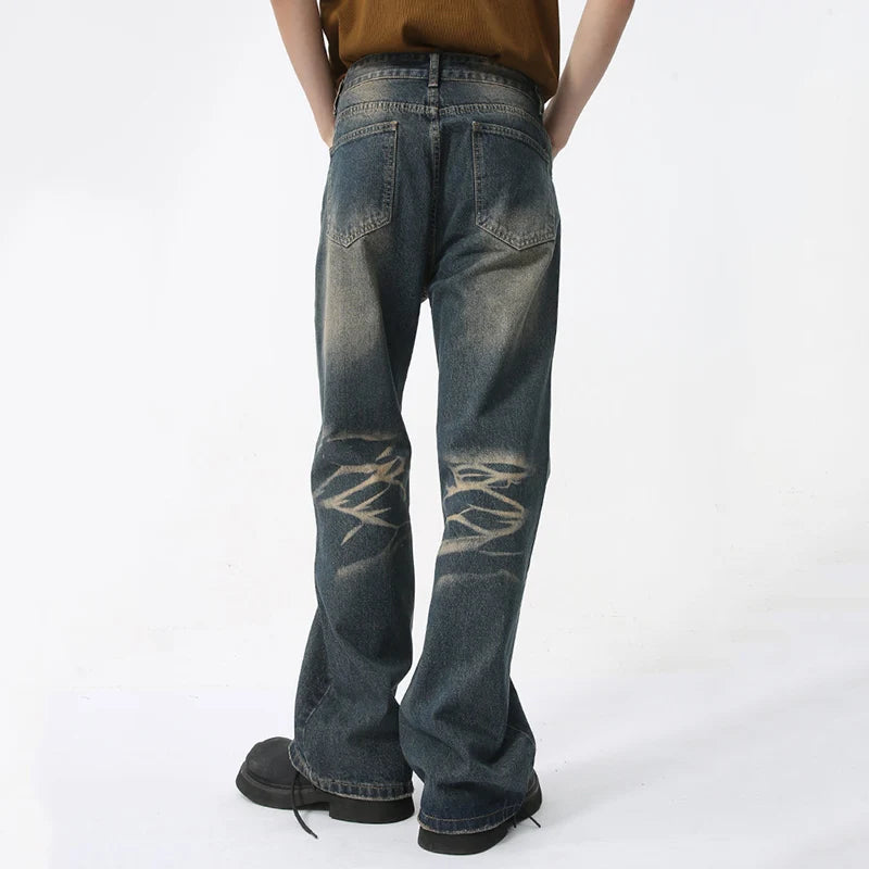 American Style Men's Wear Jeans Summer New Stylish Denim Micro Flare Pants High Street Deconstructed Trend 9C5981