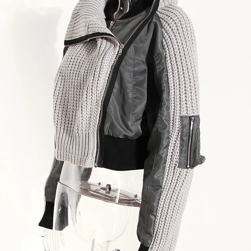 Load image into Gallery viewer, Loose Fit Graycolor-block Sweater Big Size Jacket New Lapel Long Sleeve Women Coat Fashion Tide Spring Autumn 2025 1DH2826
