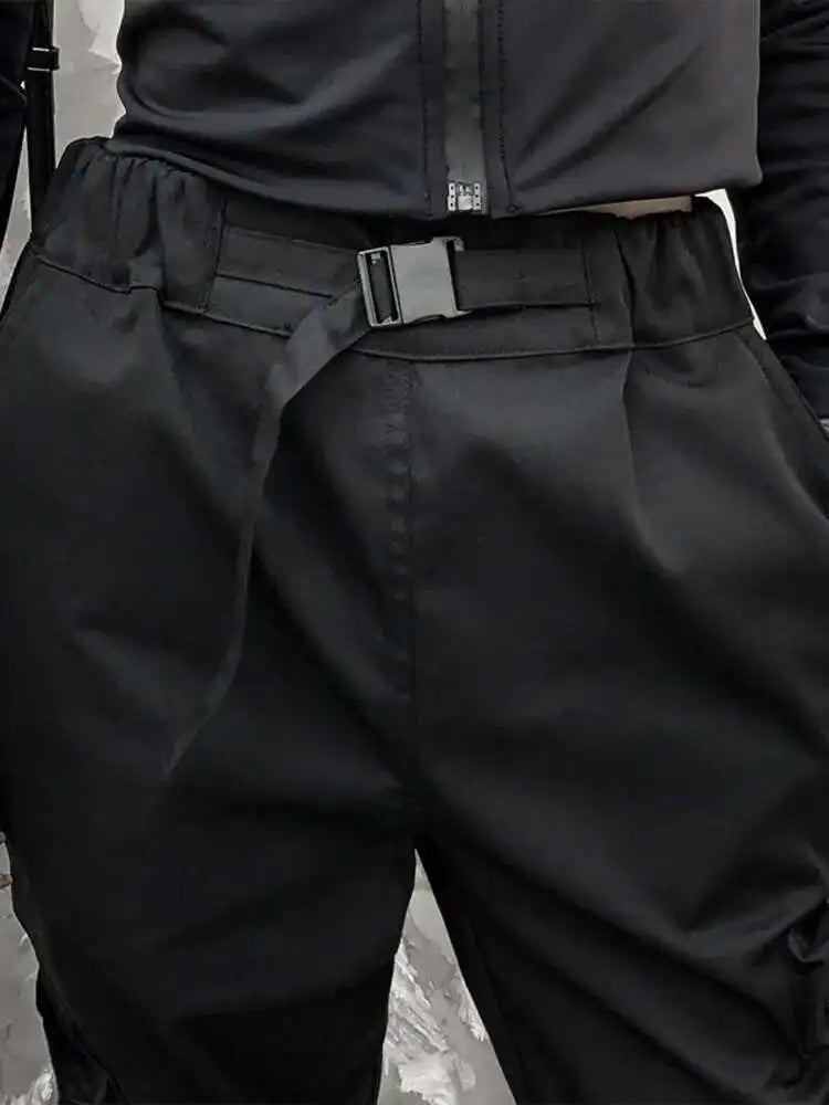 High Elastic Waist Black Belted Zipper Pockets Pants New Loose Fit Trousers Women Fashion Tide Spring Autumn 2025 1DF4632