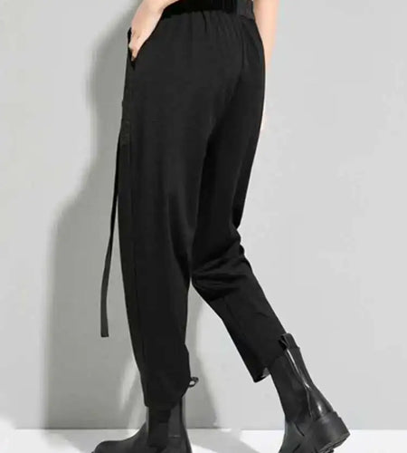 High Elastic Waist Black Pocket Split Long Harem Trousers New Loose Fit Pants Women Fashion Spring Autumn 2025 1DD5773