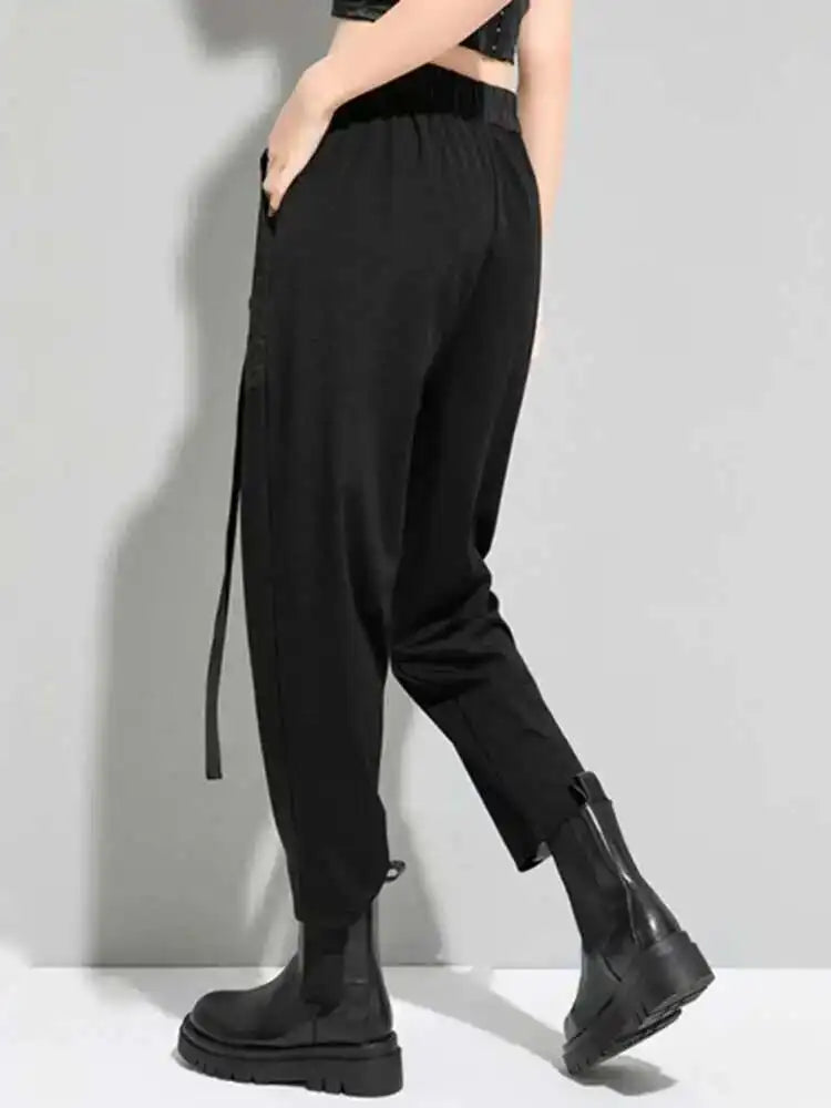 High Elastic Waist Black Pocket Split Long Harem Trousers New Loose Fit Pants Women Fashion Spring Autumn 2025 1DD5773
