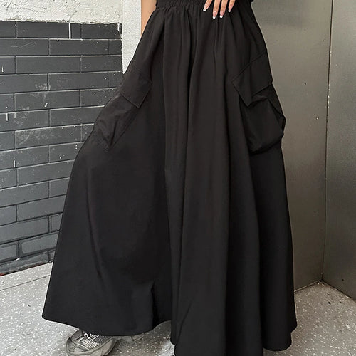 Load image into Gallery viewer, High Elastic Waist Black Pocket Casual Long A-line Half-body Skirt Women Fashion Tide New Spring Autumn 2025 1DJ1341
