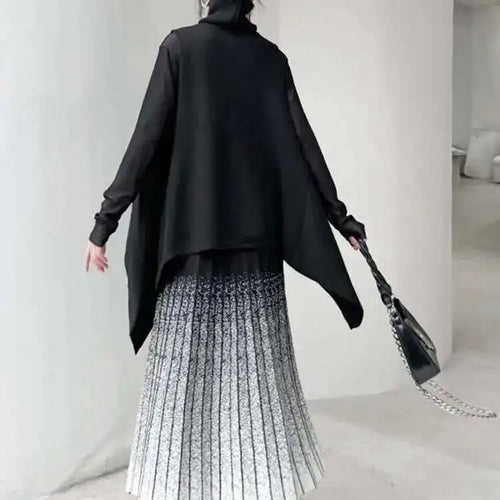 Load image into Gallery viewer, Black Irregular Big Size Knitting Sweater Turtleneck Sleeveless Women Pullovers New Fashion Spring Autumn 2025 1DH6998
