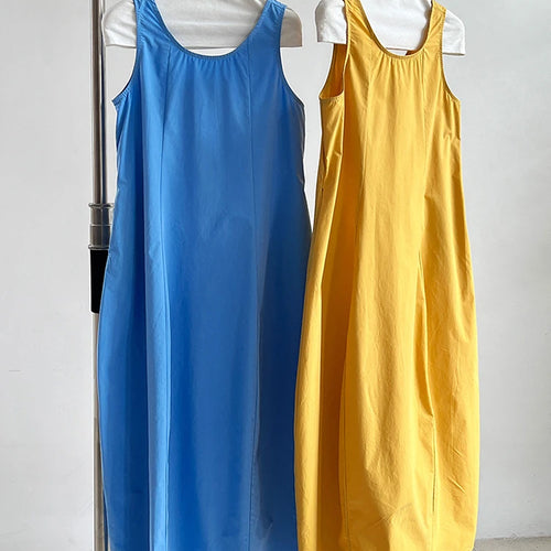 Load image into Gallery viewer, Women Blue With Bag Brief Elegant Long Vest Dress New Round Neck Sleeveless Fashion Tide Spring Autumn 2025 1DJ1112
