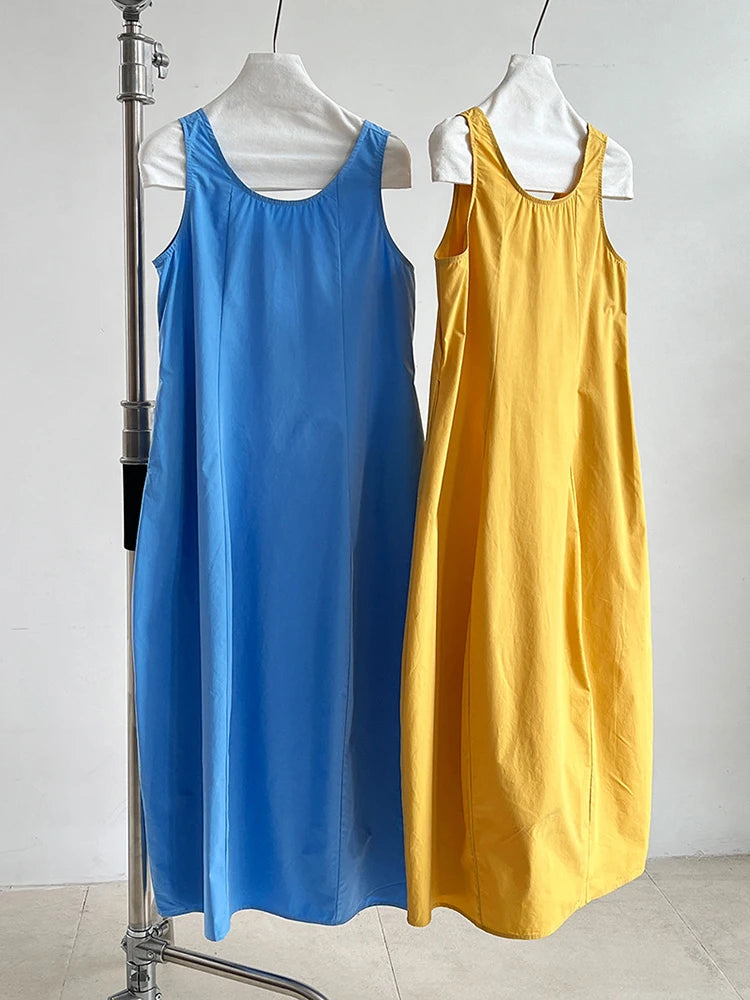 Women Blue With Bag Brief Elegant Long Vest Dress New Round Neck Sleeveless Fashion Tide Spring Autumn 2025 1DJ1112