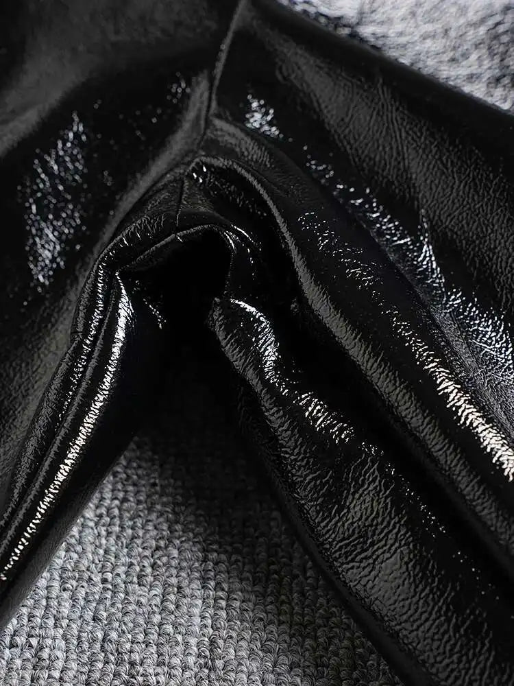 PU Leather Black Brief Big Size Casual Jacket New Lapel Long Sleeve Women Coat Fashion Tide Spring Autumn 2025 CPG2508