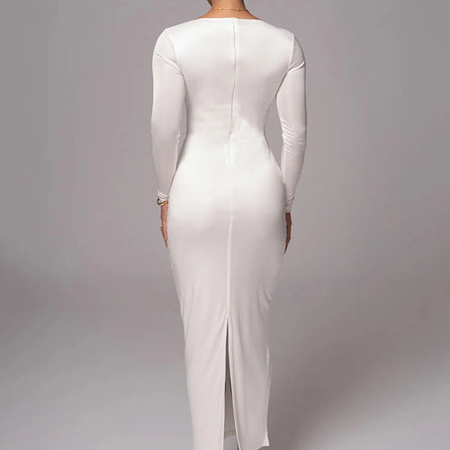 Load image into Gallery viewer, Hollow out long sleeve sexy maxi dress for women fashion solid V neck back split bodycon club long dress elegant
