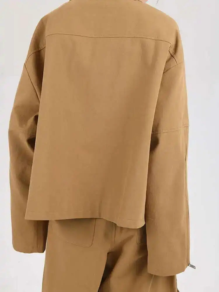 Khaki Big Size Coat Wide Leg Pants Two Piece Suit New Lapel Long Sleeve Women Fashion Tide Spring Autumn 2025 28W105