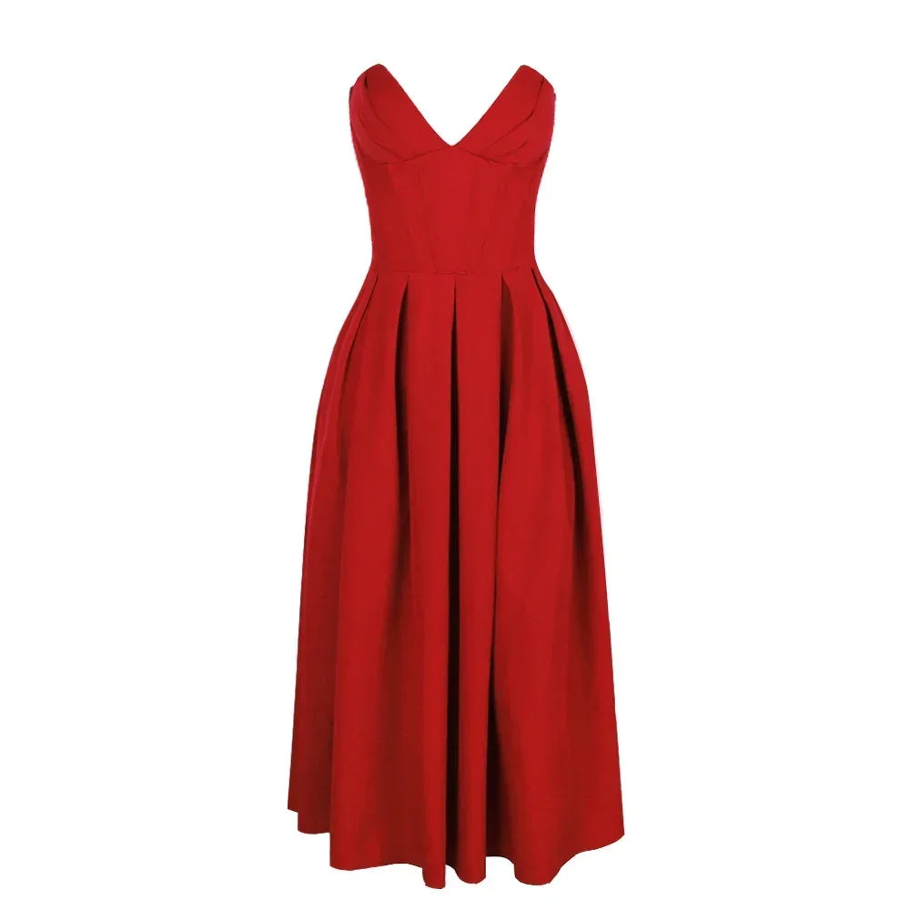 Summer Formal Occasion Strapless Dress Sexy Elegant Fit and Flare Birthday Party Dresses Red Women's Clothing