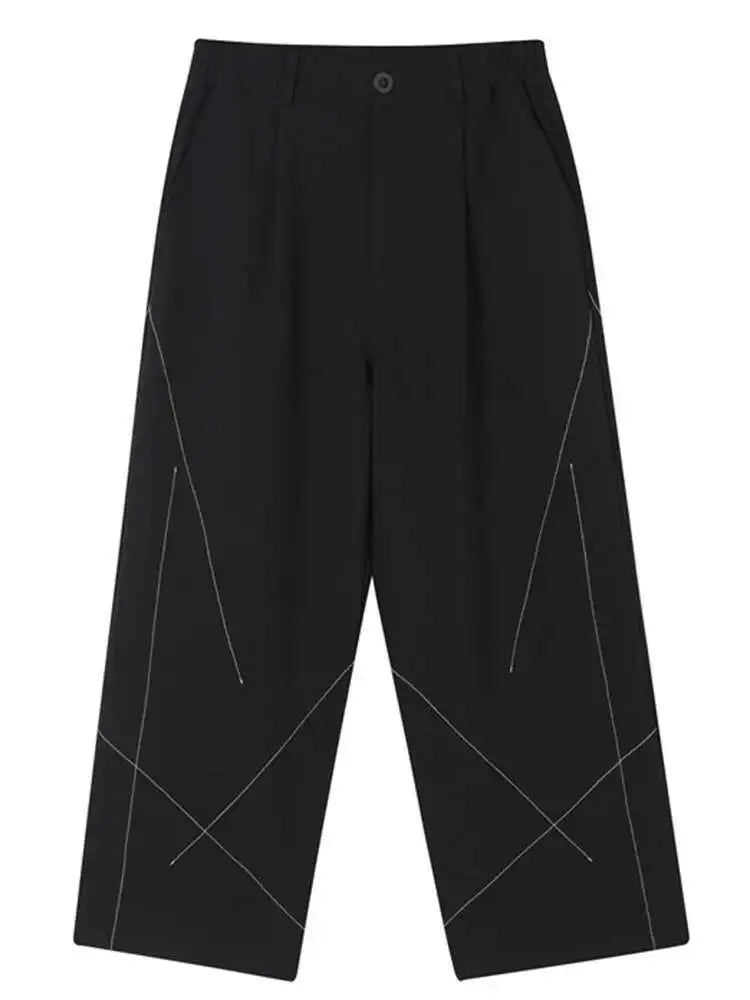 High Waist Black Topstitched Long Casual Pants New Loose Fit Trousers Women Fashion Tide Spring Autumn 2025 1DH0081