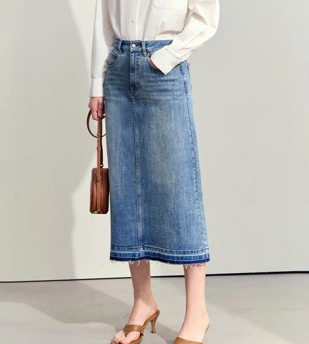Minimalism 2024 Summer New Casual Denim Style Women Jeans Skirts Letters Embroidery Open Fork Female A-line Skirt 12442282