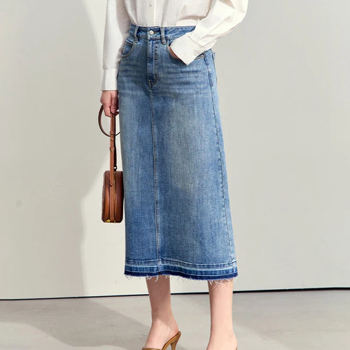 Load image into Gallery viewer, Minimalism 2024 Summer New Casual Denim Style Women Jeans Skirts Letters Embroidery Open Fork Female A-line Skirt 12442282
