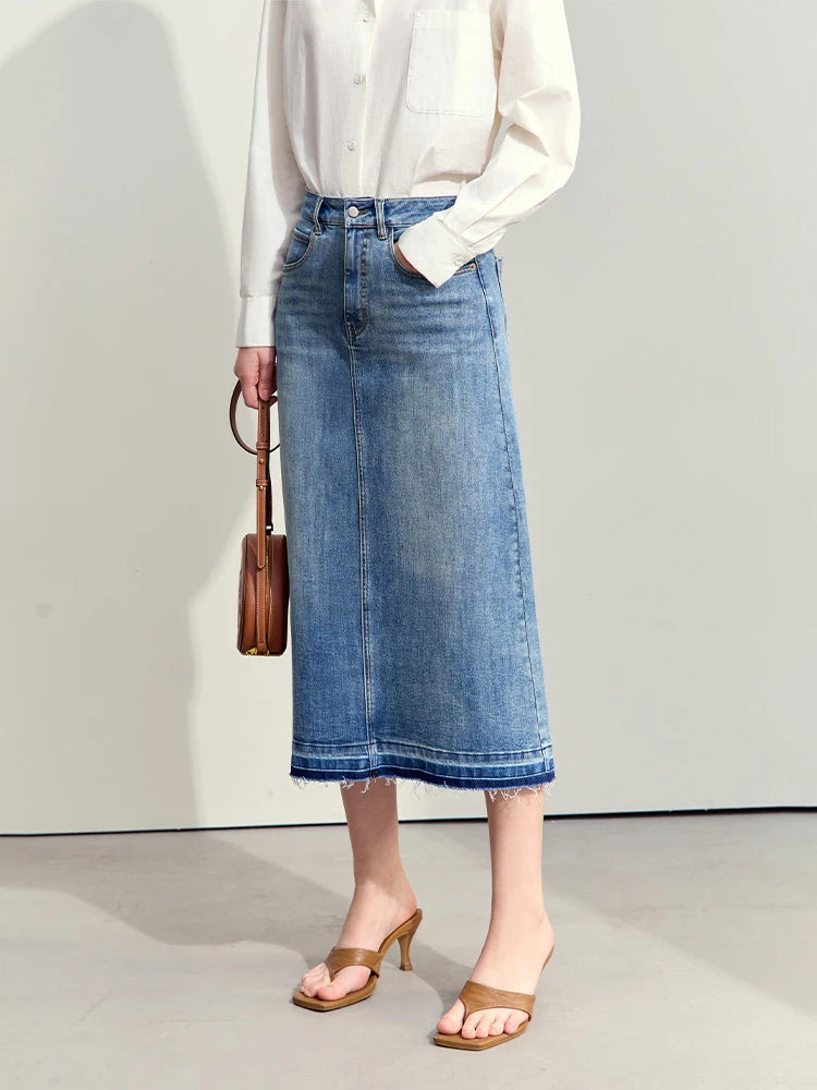 Minimalism 2024 Summer New Casual Denim Style Women Jeans Skirts Letters Embroidery Open Fork Female A-line Skirt 12442282