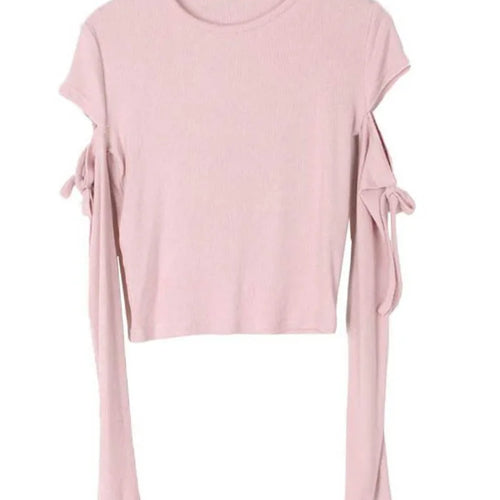 Load image into Gallery viewer, Women Bandage Harajuku Solid T Shirts Female Long Sleeve Tees  2025 Autumn T-shirt Streetwear Y2k All Match Hollow Out Tops
