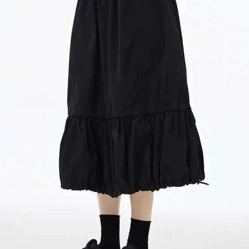 Load image into Gallery viewer, High Elastic Waist Black Drawstring Pleated A-line Half-body Skirt Women Fashion Tide New Spring Autumn 2025 1DH6607
