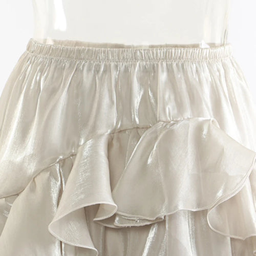 Load image into Gallery viewer, High Elastic Waist Champagne Glossy Ruffles Irregular Half-body Skirt Women Fashion Tide New Spring Autumn 2025 1DJ0349
