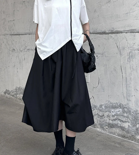 Women White Irregular Hem Color-block Big Size T-shirt New Round Neck Short Sleeve Fashion Spring Summer 2025  1DJ1677