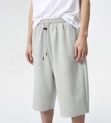 Simple Solid Color Men's Shorts Knee Length Wide Leg Drawstring Lace Male Fashion Trousers New Stylish Summer 9C6093