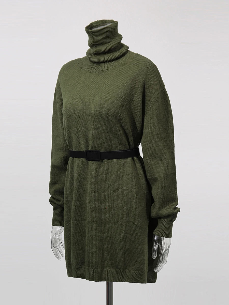 Solid Loose Minimalist Knit Sweaters for Women High Neck Long Sleeves Temperament Sweater Female Fashion Clothes New